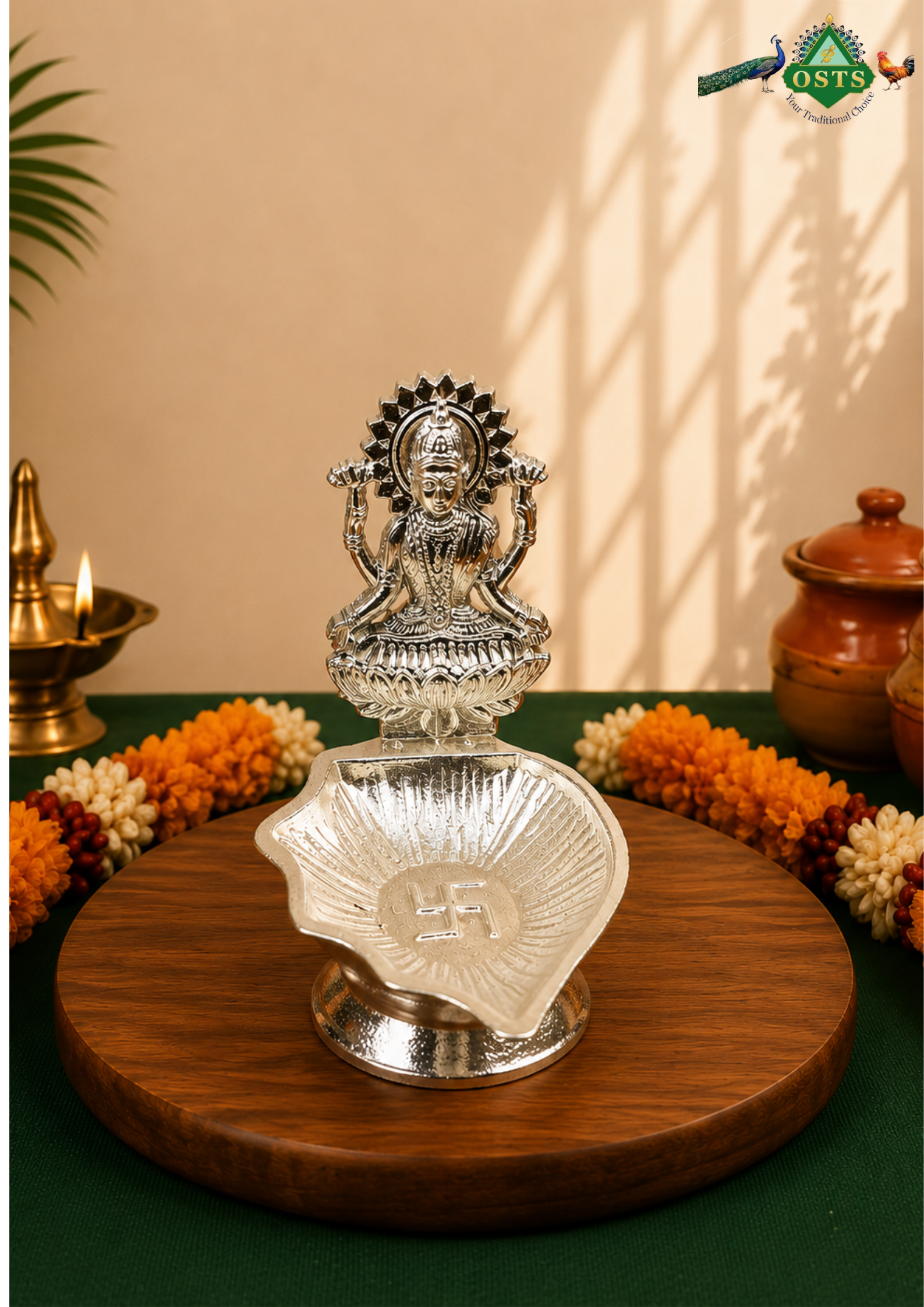 Lakshmi Diya – Gun Metal White Finish (4 Inches) Lakshmi Diya – Gun Metal White Finish